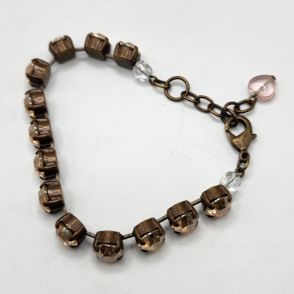 Sabika bracelet Gold Tone Rhinestones Bronze tone Lobster Clasp 6.5" 1" Extender - Picture 6 of 8